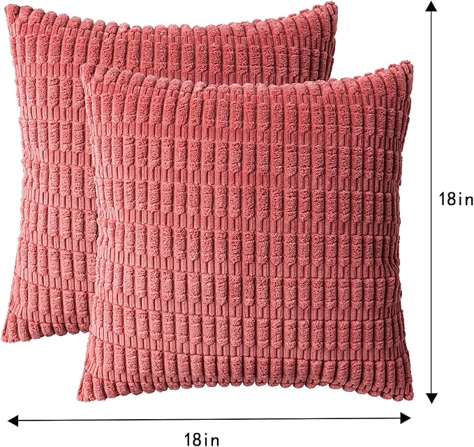 Aegero Pack of 2 Corduroy Decorative Throw Pillow Covers 18x18 InchSoft Boho Striped Pillow Covers Modern Farmhouse Home Decor for Sofa Living Room Couch Bed(Cranberry Red) - Image 7