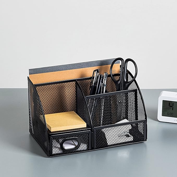Amazon Basics Mesh Pen Holder and Desktop Desk Organizer, Office Caddy Storage for Writing Utensils, 9.1 x 5.9 x 5.5 inches, Black - Image 6