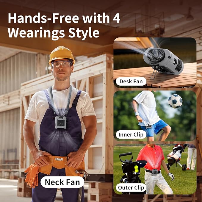 Socool 10000mAh Portable Waist Fan Clip on Wearable Belt Personal Fan Rechargeable Battery Operated With 5 Speeds & Flashlight Neck Hands-Free 40H Cooling For Outdoor Travel Camping Power Bank (Gray) - Image 7