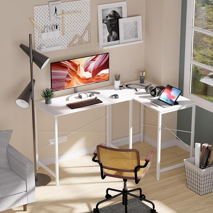 Pamray 32 Inch Computer Desk Small Spaces Desk with Storage Bag for Bedroom Writing and Home Office Work Small Study Desk Table White - Image 8