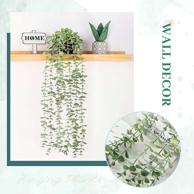 Der Rose 1Pcs Fake Plants Hanging Artificial Potted Faux Eucalyptus Plants for Modern Boho Farmhouse Bathroom Office Desk Wall Art Shelf Living Room Aesthetic Decor Indoor - Image 7