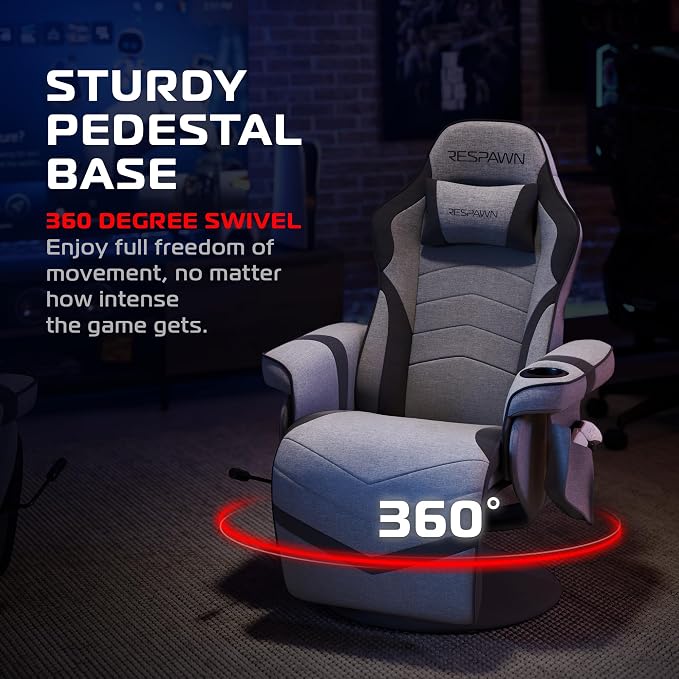 RESPAWN 900 Gaming Recliner Chair with Footrest, Cup Holder and Swivel | Ergonomic gaming recliner with footrest, cup holder, lumbar support, 135° recline & 360° swivel for console gaming - Image 6