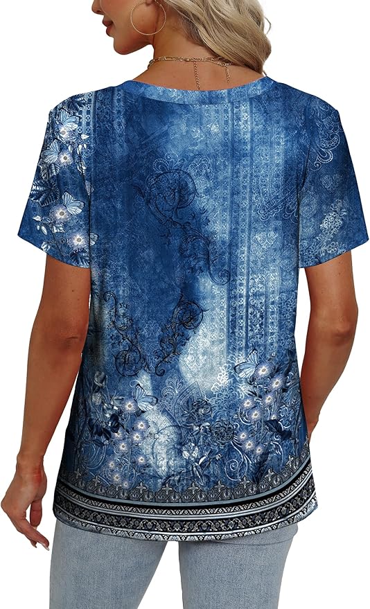 Alaroo Womens Summer Tops 2026 V Neck Short Sleeve Shirts Trendy Dressy Casual Vacation Outfits Printed - Image 4