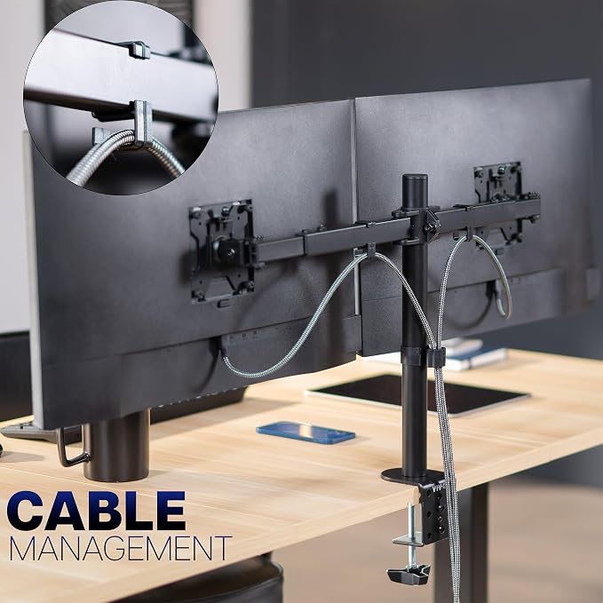 VIVO Dual LCD LED 21 to 32 inch Monitor Desk Mount, Heavy Duty, Adjustable Telescoping Arms, Flush Wall Setup, Fits 2 Screens, Black, STAND-V002E - Image 9