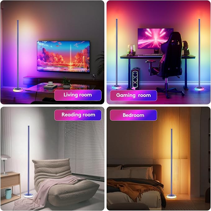 59" Smart LED Corner Floor Lamp, RGBICW Color Changing Ambient Lighting, App Control Music Sync Mood Light, Modern Dimmable Room Decor for Bedroom, Living Room, Gaming Setup, Blue - Image 7