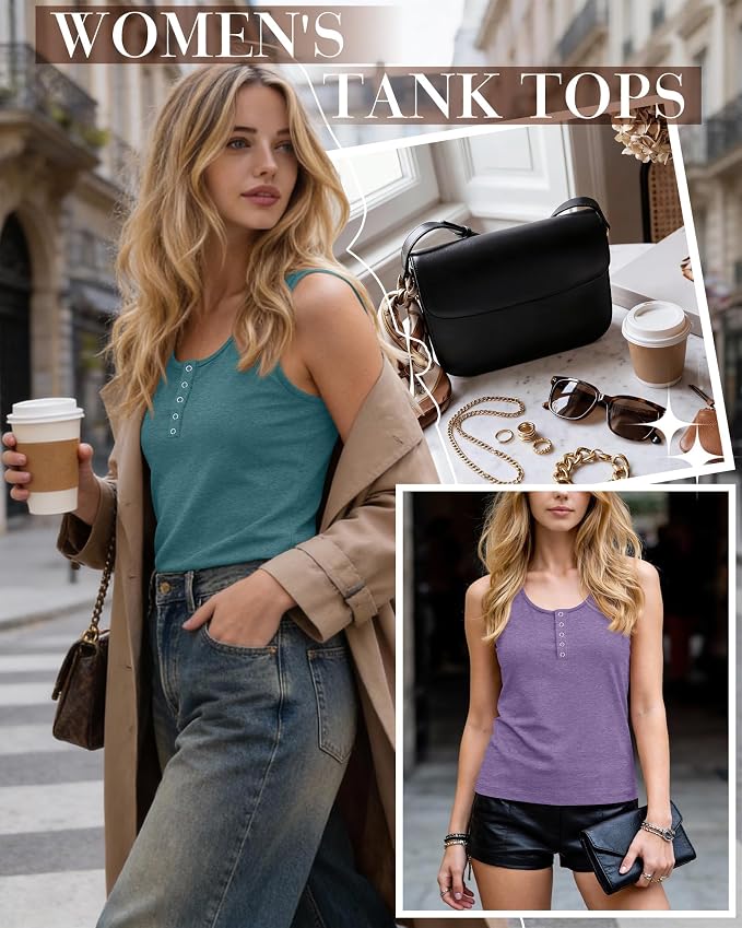 Ficerd 3 Pack Women's Henley Tank Tops Sleeveless Button Down Summer Shirts 2026 Casual Trendy Loose U Neck Tee Blouses - Image 5