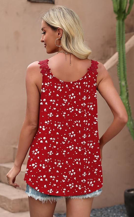 OFEEFAN Tank Top for Women Loose Fit Crew Neck Sleeveless Shirts Strap Lace Camisole Chiffon Summer Tops Curved Hem - Image 5