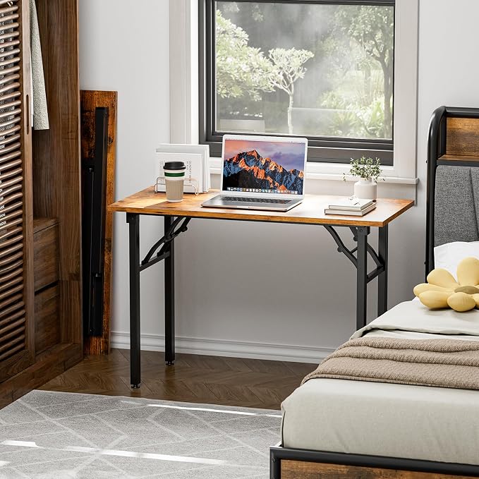 TEMI Small Computer Desk Folding Table - 43.3" Foldable Office Desk, No Assembly, Perfect for Small Spaces in Bedroom, Dorm, or Apartment, Portable Mini Desk or Study Table with Compact Design, Brown - Image 9