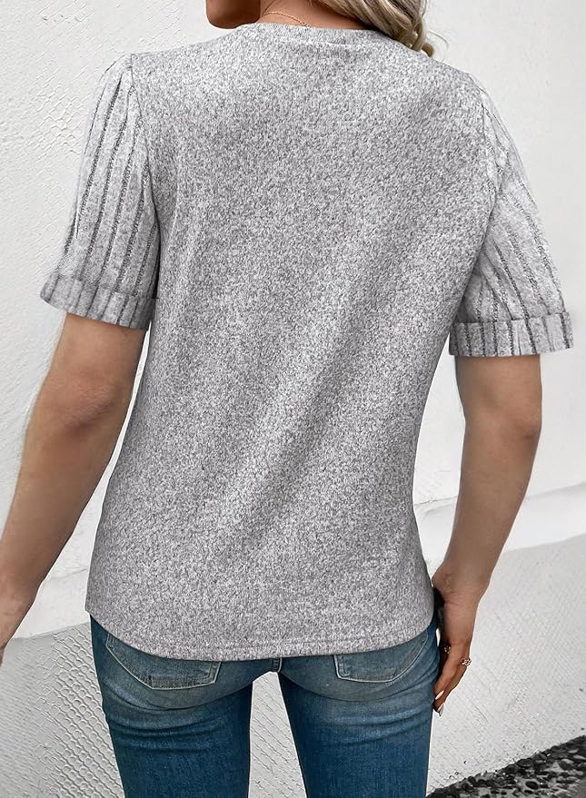 SHEWIN Women's Short Sleeve Summer Tops Crewneck Knit Solid Loose Casual Basic T Shirts Tee Blouses - Image 4