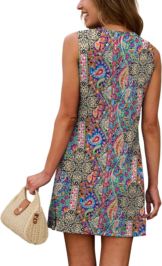 WIHOLL Casual Dresses for Women Crewneck Sleeveless Tank Dress Summer Spring Boho Vacation Clothes - Image 5