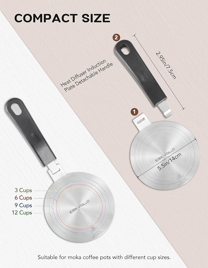 Induction Adapter Plate Detachable, 5.5 Inch Stainless Steel Heat Diffuser Plate for Moka Pot 12 Cup, Heat Diffuser Cooking Induction Adapter for Gas Stove and Glass - Image 6