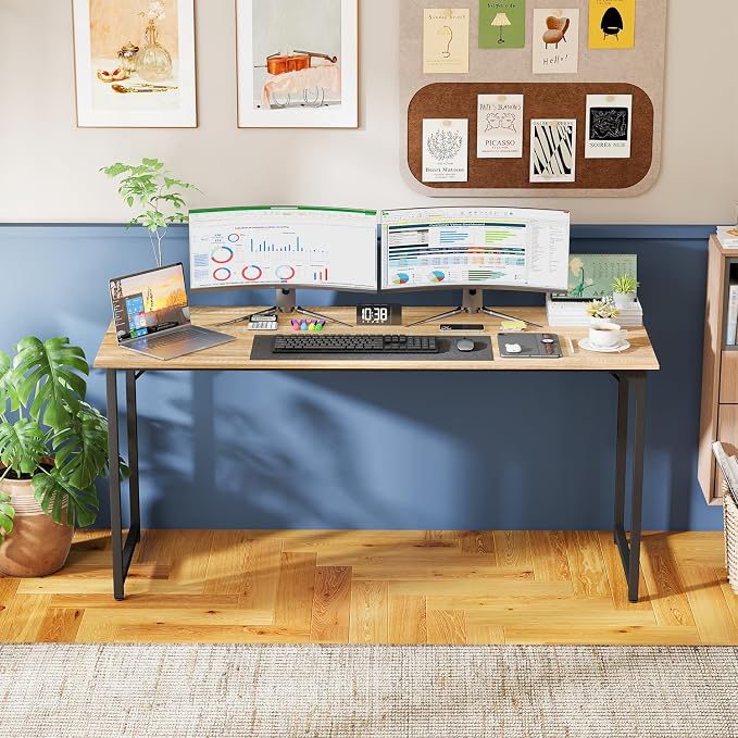 PayLessHere | 63 Inch Computer Desk | Nature | Office Desk with Metal Frame, Adjustable Feet | Water-Resistant, Scratchproof Surface | Sturdy Writing Table for Home Office or Study | Pack of 1 - Image 7
