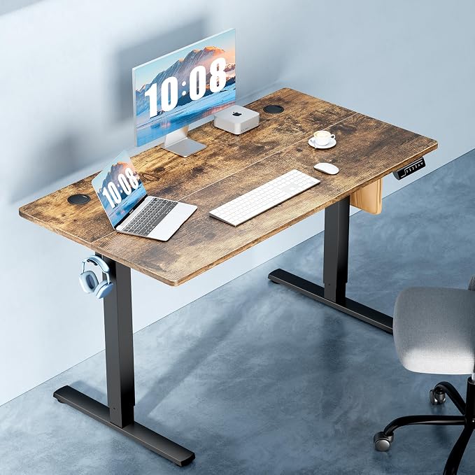 DUMOS 63 Inch Electric Standing Desk, Memory Adjustable Home Office Desk | Sit Stand Up Desk for Work Home Office,Adjustable Desk, Rising Computer Table with Splice Board,Cable Management,Hook,Brown - Image 8