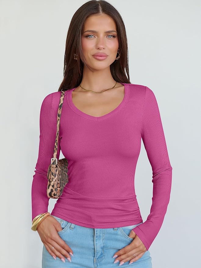 ANRABESS Long Sleeve V Neck Shirts for Women | Soft Comfy Ribbed Knit Fitted Tshirts, Casual Going Out Tops, 2026 Trendy Basic, Fall Winter Underscrub Layering Clothes - Image 8