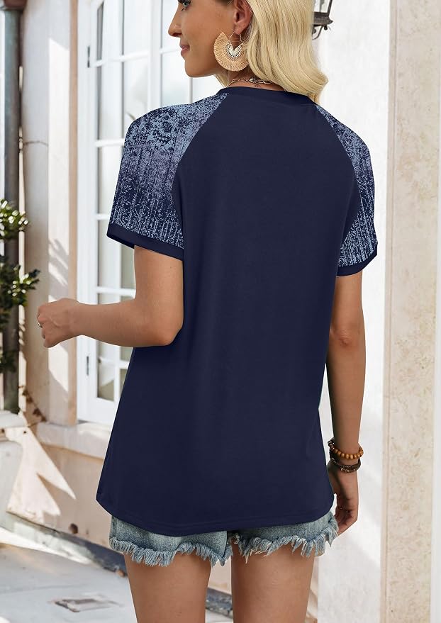 WIHOLL Womens Summer Tops Color Block Short Sleeve Raglan Shirts Spring Fashion Clothes Vacation Outfits - Image 5