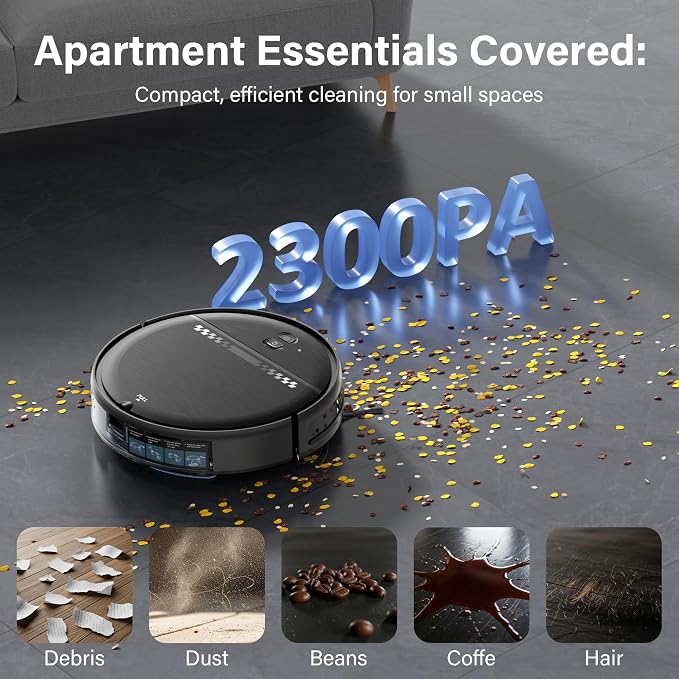 Robot Vacuum and Mop for Pet Hair, 2-in-1 Robot Vacuum Cleaner for Hard Floors&Carpets with 2.87'' Slim Design, Wi-Fi/App/Voice Control, 3D Obstacle Avoidance & Self-Charging - Image 8