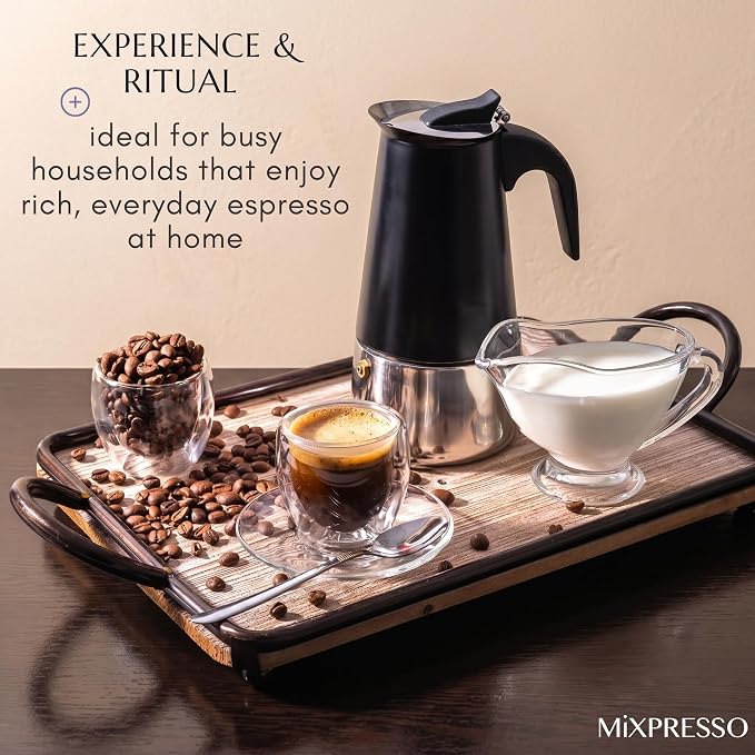 Mixpresso 9 Cup Greca Moka Pot, Stainless Steel Stovetop Espresso Maker | 450ml/15oz Italian stovetop coffee maker with classic percolator design, ideal for preparing coffee at home or while camping - Image 9