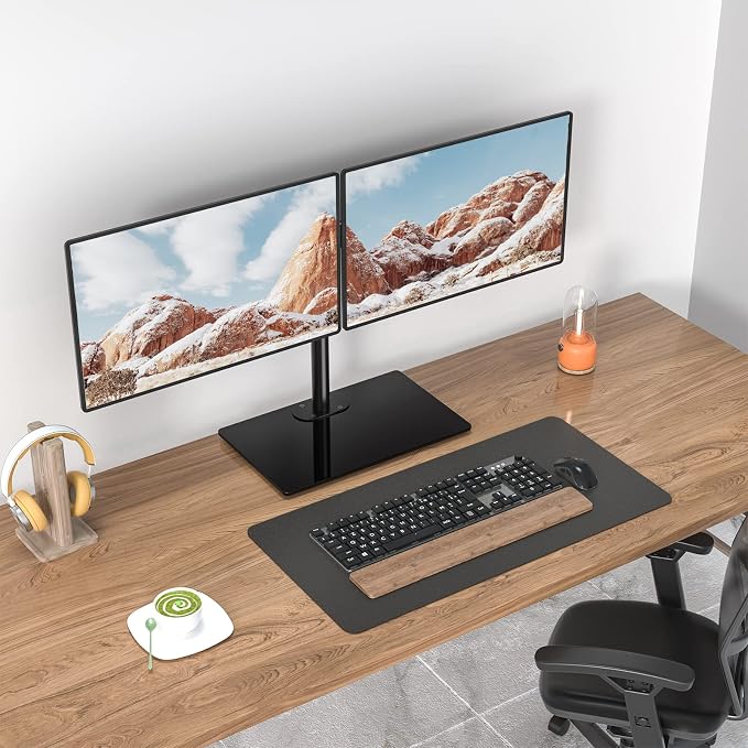 WALI Free Standing Dual Monitor Stand, Height Adjustable Monitor Mount with Glass Base, Fits LCD LED Flat Curved Screen up to 27 inch, 22lbs, with Grommet Base (GMF002) - Image 7