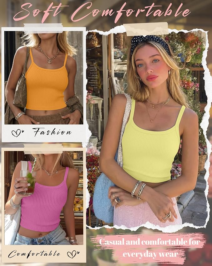 Ficerd 3 Pack Women's Tank Tops 95% Cotton Spaghetti Strap Ribbed Crop Camisole Slim Fitted Basic Summer Sleeveless Layer - Image 5