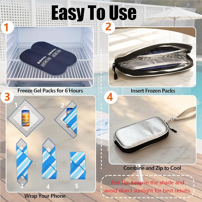 Thermal Phone Cooling Pouch for Beach & Pool iPhone Cooling Bag with 2 Reusable Gel Packs Prevent Overheating Phone Cooler Bag for Summer Heat - Image 7