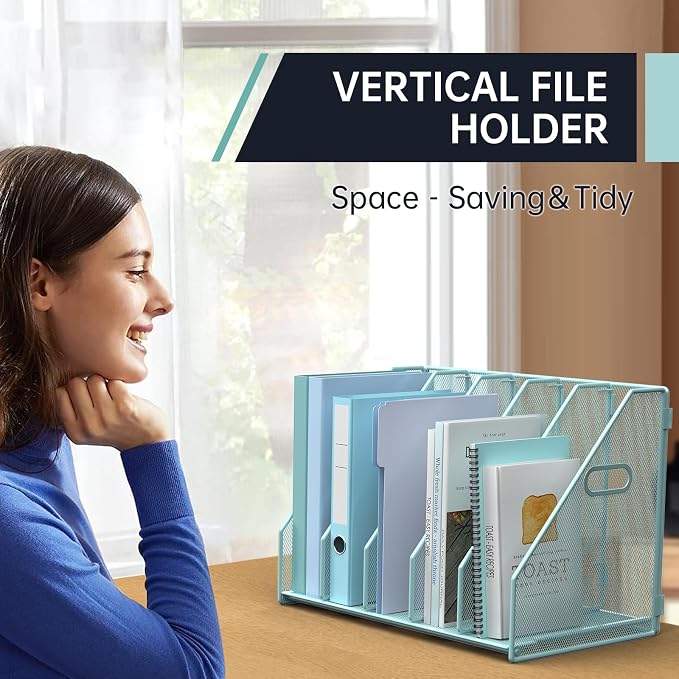 MINDEPOT Desk File Organizer Folder Holder with 5 Vertical for Office, Blue - Image 4