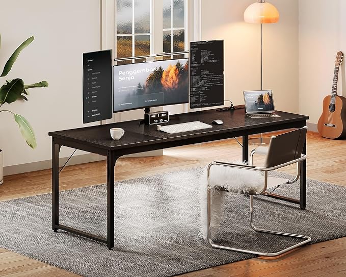 Coleshome 71 Inch Computer Desk with USB Ports, Large Office Desk, Long Study Student Writing Desk, Black | Extra-long workspace • Fits dual monitors • Stable steel frame • Spacious legroom • Home office & gaming - Image 8