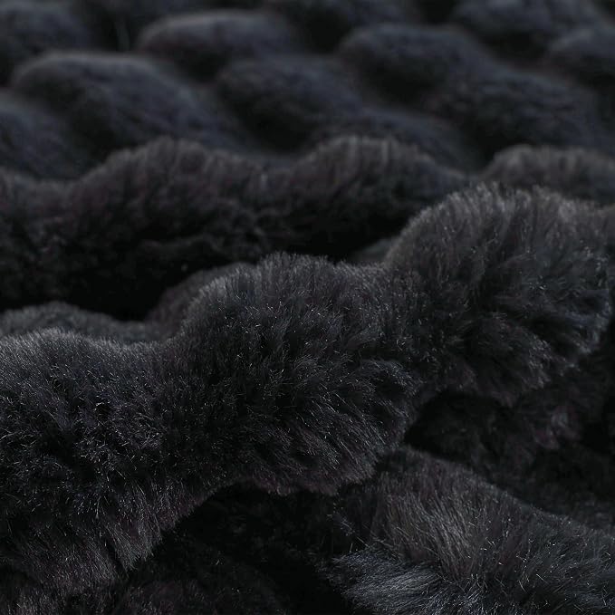 COOVA Faux Fur Throw Blanket for Couch, Cozy Soft and Fuzzy Plush Rabbit Fur Bubble Blanket for Sofa Bedroom Living Room, 50x60 Inches Black - Image 5