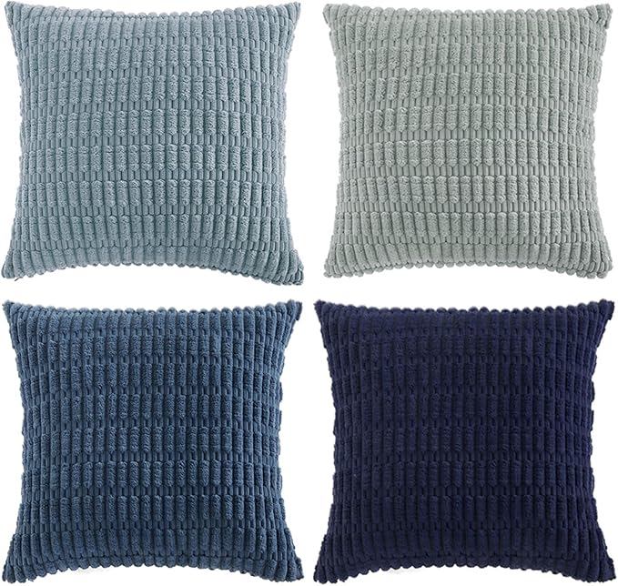 Fancy Homi 4 Packs Decorative Throw Pillow Covers for Living Room Couch Bed, Modern Farmhouse Boho Home Décor Accent Cushion Case, 16" x 16", Blue Series - Image 9