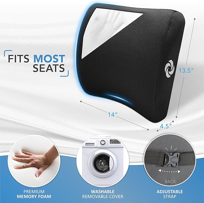 Samsonite Lumbar Support Pillow for Office Chair and Car Seat, Perfectly Balanced Memory Foam, Versatile Use Lower Back Cushion, Black Plush - Image 6
