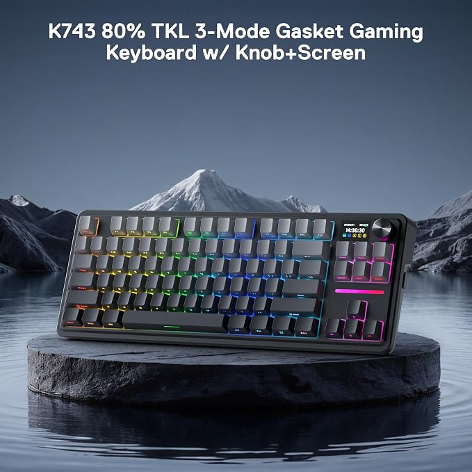 Redragon K743 PRO GB 80% Gasket RGB Gaming Keyboard w/Hype 1.14’’ TFT Screen & Knob, 84 Keys Mechanical Keyboard, 5-Layer Noise Dampening, Hot-Swap South-Facing RGB Socket, Gradient PBT Keycaps - Image 9