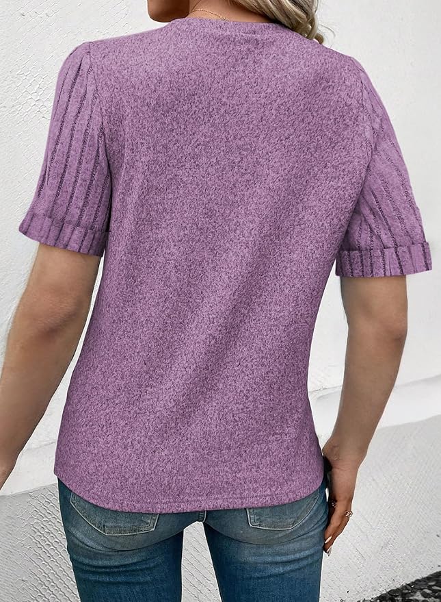 SHEWIN Women's Short Sleeve Summer Tops Crewneck Knit Solid Loose Casual Basic T Shirts Tee Blouses - Image 4
