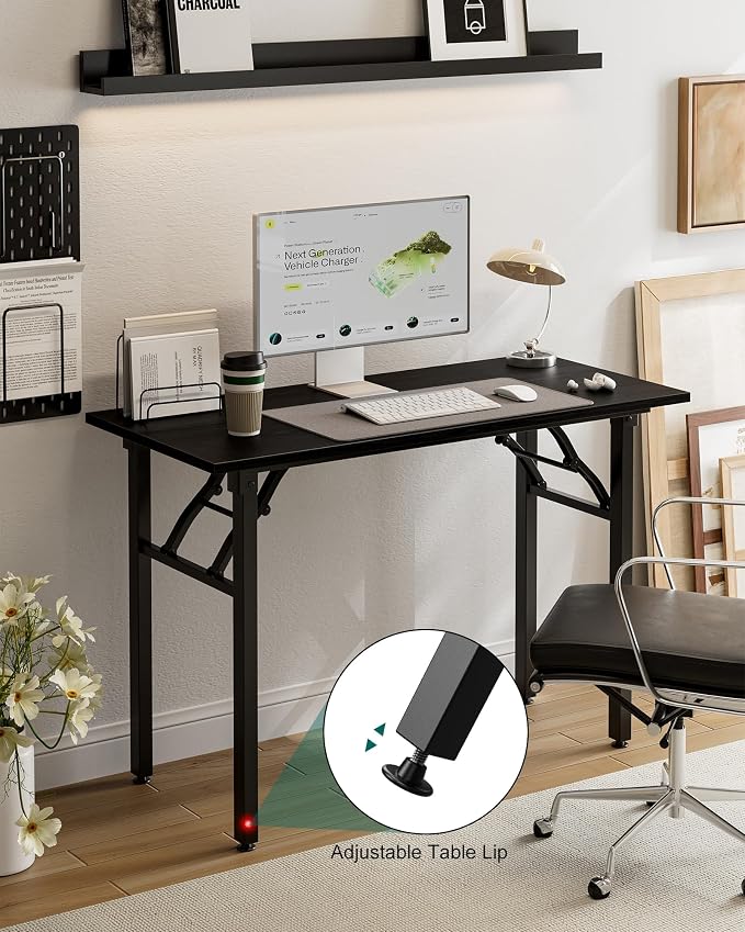 Frylr Small Folding Computer Desk – Portable 43.3 Inch Foldable Laptop Table, Collapsible and Compact for Easy Storage and Fast Setup, Lightweight for Small Spaces, Craft and Study Use, Dark Oak - Image 7