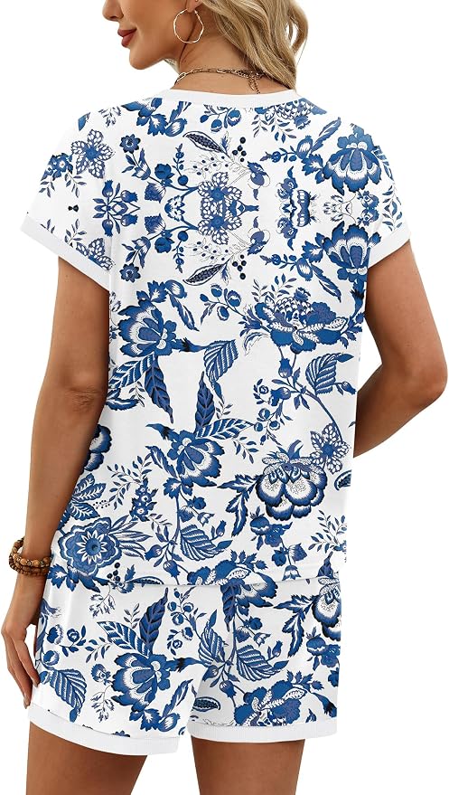 WIHOLL Two Piece Sets for Women Summer Lounge Short Sets Cap Sleeve Crew Neck Sweatsuit with Pocket XS-2XL - Image 5