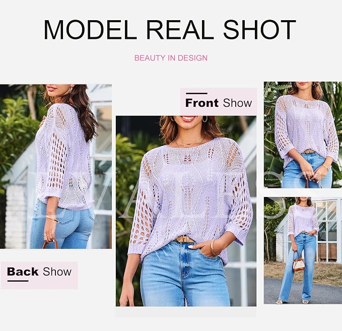 EVALESS Womens Crochet Hollow Out Knit Tops Half Sleeve Spring Summer Sweaters Beach Cover Ups for Women Trendy 2026 - Image 8