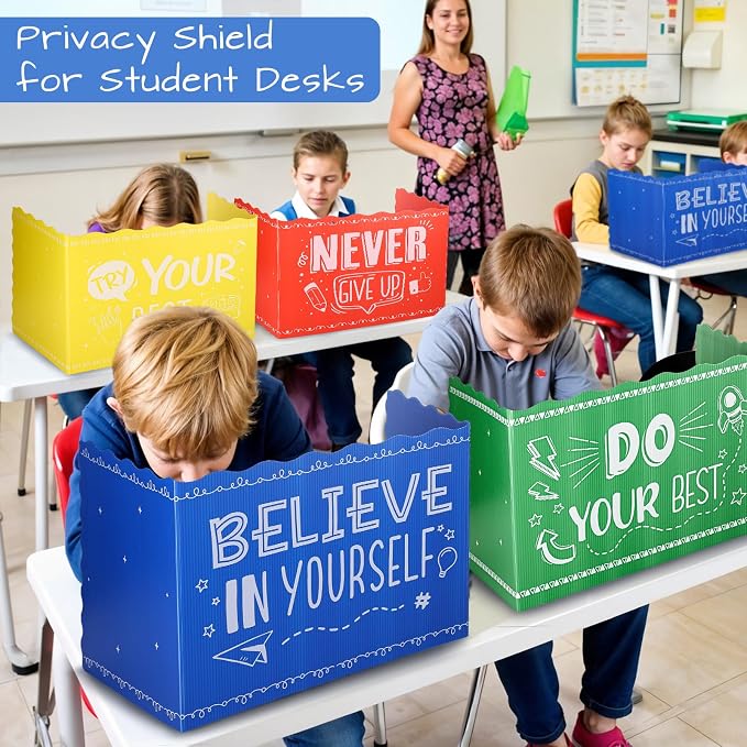 24-Pcs Desk Dividers for Students, Durable Plastic Study Dividers, 4-Colors | Waterproof, Easy-to-Clean Plastic, Freestanding, Fold-Flat Privacy Folders for Classroom, Exam, Library, Office and School - Image 6