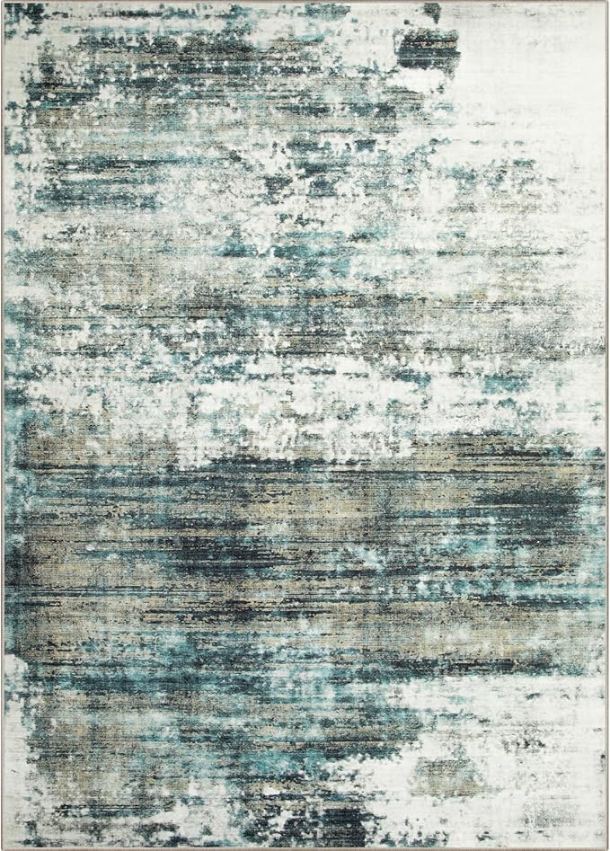 6x9 Area Rugs Washable Rug: Large Modern Abstract Living Room Rug Soft Anti-Skid Thin Carpet Indoor Floor Non-Shedding Carpets for Bedroom Dining Room Farmhouse Nursery Home Office Green Multi - Image 8
