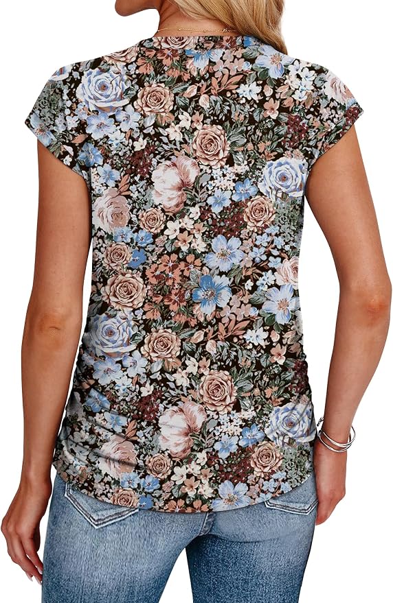 Sampeel Womens Summer Tops Trendy 2026 Ruched Cap Short Sleeve Tshirts Shirts Crew Neck T Shirts Fashion - Image 5