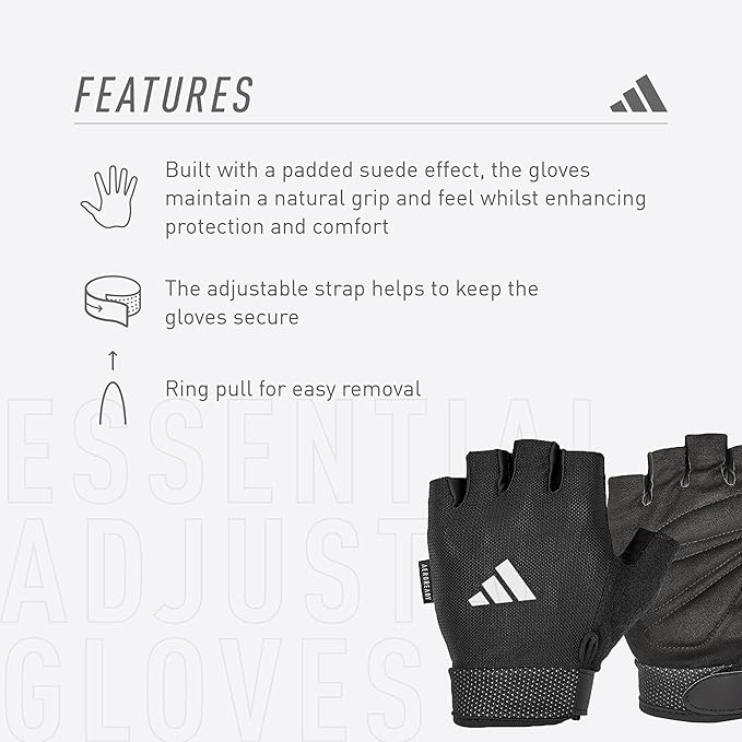 adidas Essential Training & Weightlifting Gloves, Fingerless Workout Gloves - Image 7