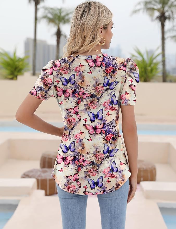 Ivicoer Puff Short Sleeve Shirt for Women Eyelet Tops Summer Crewneck Blouse Loose Fit S-XXL - Image 6