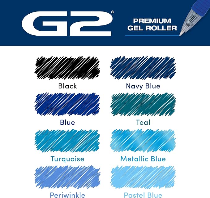 Pilot G2 Premium Gel Roller Pens, G2 Boost Blue Pens Pack, The Colors of Productivity, 8 Pack Pouch, Fine Point 0.7 mm, Assorted - Image 8