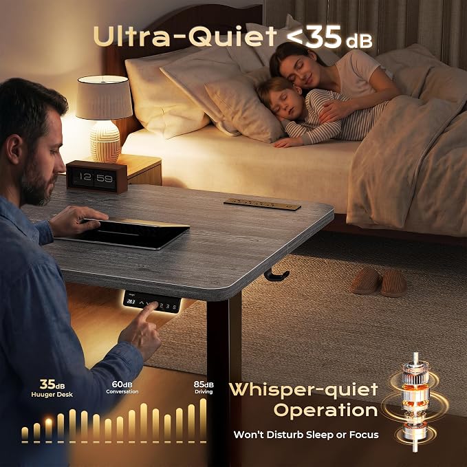 Huuger Electric Standing Desk with Power Outlets and USB-C Port, 55 X 24 Inch Height Adjustable Desk, Sit Stand Desk for Home Office, Computer & Gaming Desk with 4 Presets, Stable Steel Frame, Grey - Image 9