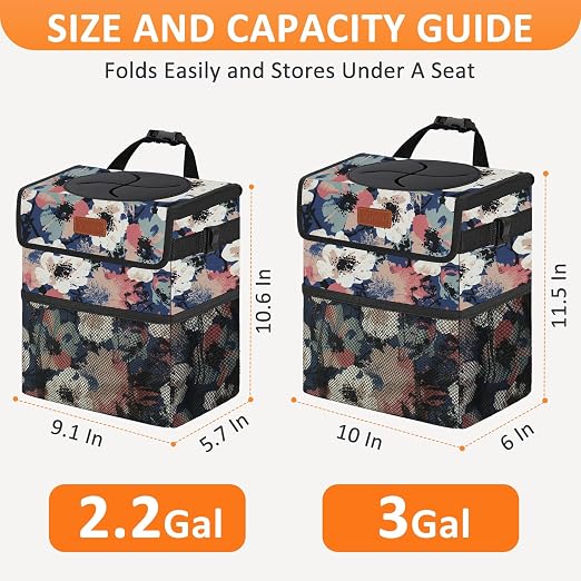Vankor Car Trash Can for Car Cute, Trash Bag Bin Hanging Waterproof Automotive Garbage Cans Leak Proof Vehicle Trash Can Painting Floral - Image 7