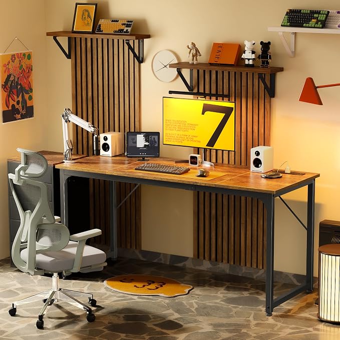 PRAISUN 63 X 24 Inch Computer Desk, Power Outlets, USB-C, Rustic Brown | Office Desk with 4 AC Outlets, USB & USB-C, Sturdy Metal Frame, Spacious Desktop for Work, Writing, Study & Gaming - Image 9
