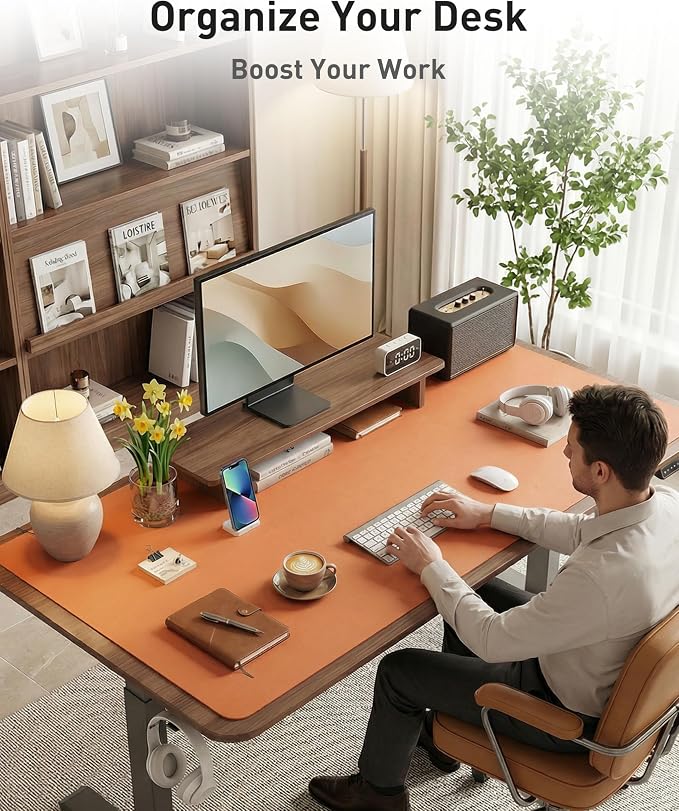 Aothia Faux Leather Desk Mat - Large Mouse Pad, Non-Slip PU Leather Blotter, Waterproof Writing Surface for Office and Home (Hermes Orange, 42" x 17") - Image 8