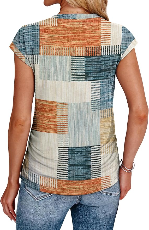 Sampeel Womens Summer Tops Trendy 2026 Ruched Cap Short Sleeve Tshirts Shirts Crew Neck T Shirts Fashion - Image 5