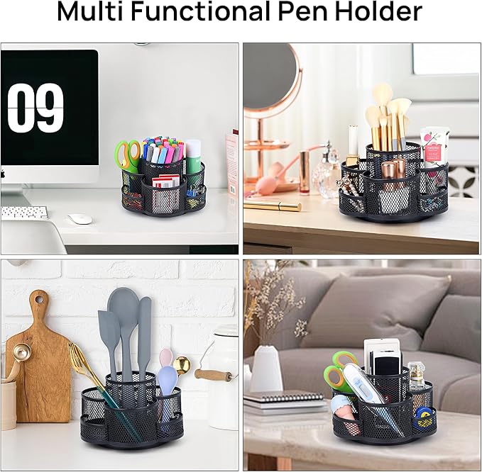 Topwey Pen Holder for Desk, 360 Rotating Pencil Holder, Cup Holder for Desk Office, Desk Organizers and Accessories in Black - Image 5
