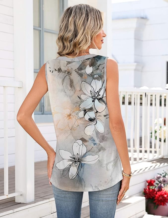 Zeagoo Tank Tops for Women 2026 Summer Top Henley Shirts Dressy Casual Loose Fit V-Neck Button Down Sleeveless Tshirt Blouse - Image 5