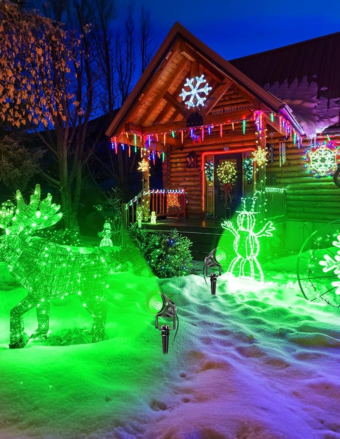 Green Landscape Lights Outdoor, 14 LED Landscape Lighting with US Plug, IP65 Waterproof Spotlights for Tree Yard Garden Pathway St. Patrick's Day Halloween Christmas Decor 4 Pack - Image 7