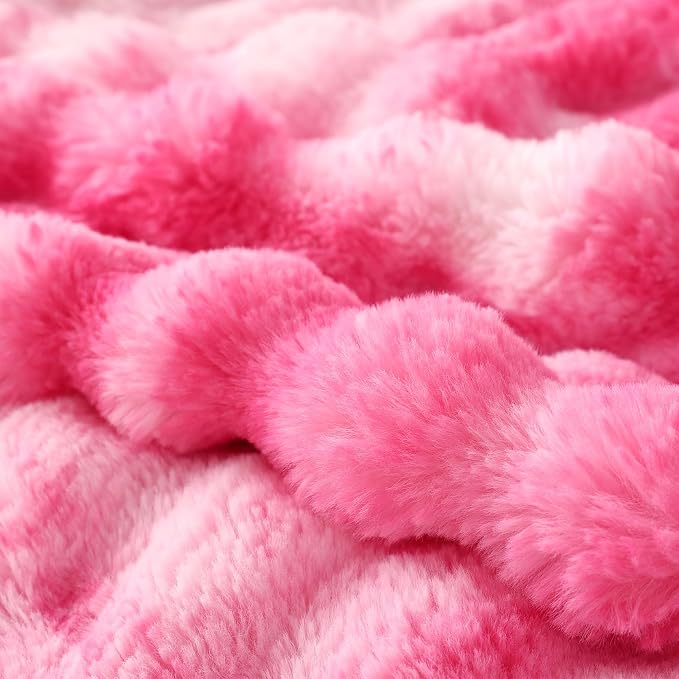 COOVA Faux Fur Throw Blanket for Couch, Cozy Soft and Fuzzy Plush Rabbit Fur Bubble Blanket for Sofa Bedroom Living Room, 60x80 Inches Tie Dye Pink - Image 5