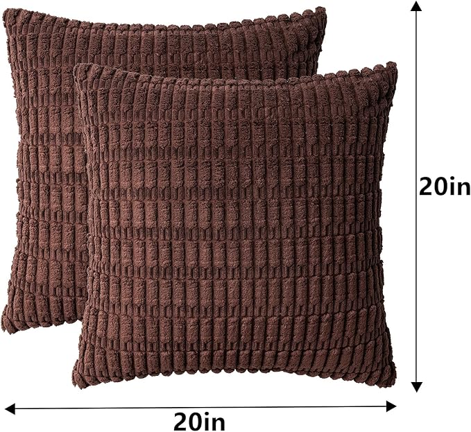 Aegero Pack of 2 Corduroy Decorative Throw Pillow Covers 20x20 InchSoft Boho Striped Pillow Covers Modern Farmhouse Home Decor for Sofa Living Room Couch Bed(Dark Brown) - Image 7